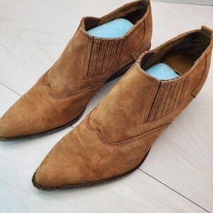Zodiac Dazey Tan Suede Western Pointed Toe‎ Ankle Boots W 8.5 M Boho Festival